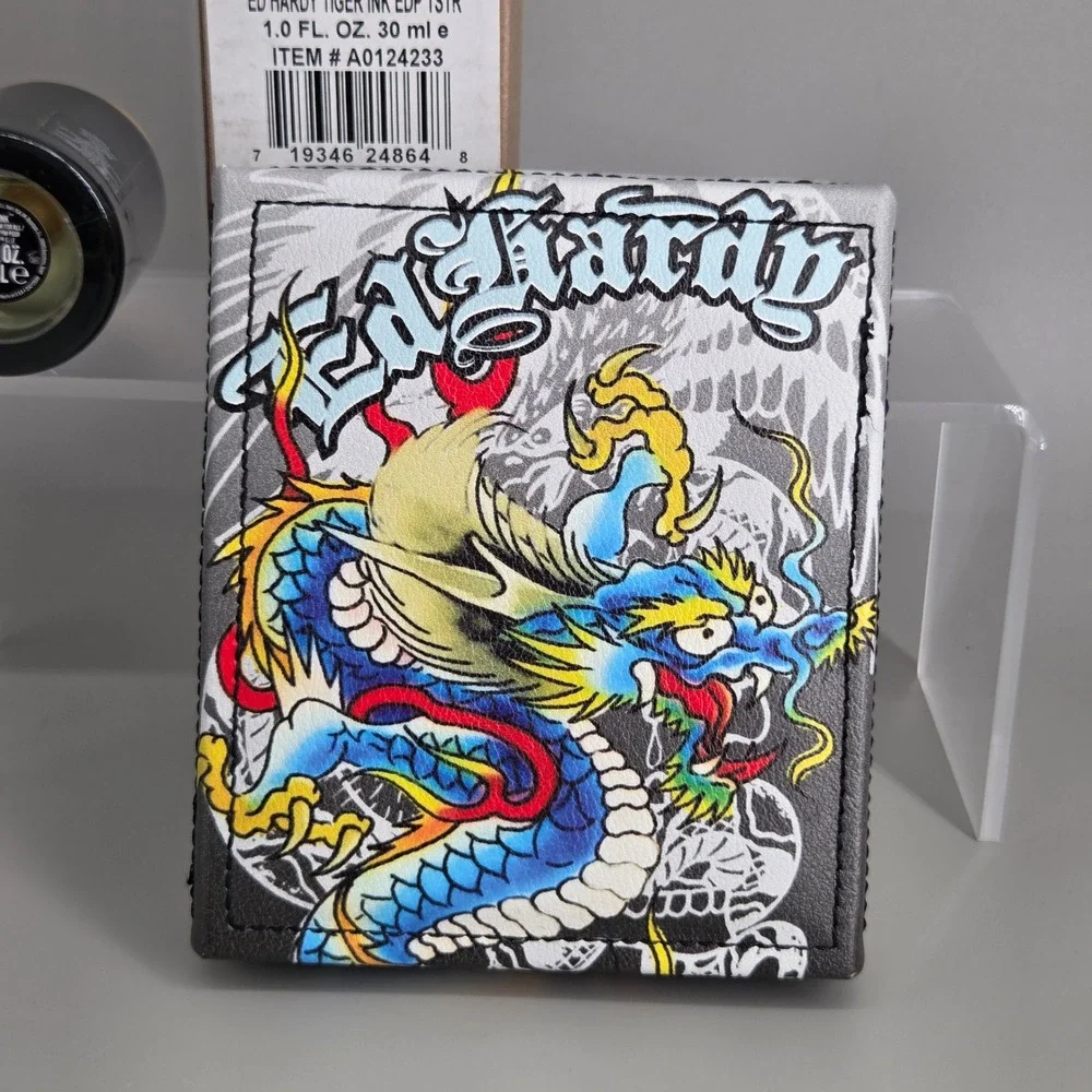 Ed Hardy Tiger Ink Fragrance Wallet Valet Tray Set Mens OS Dragon Tattoo Art Y2K